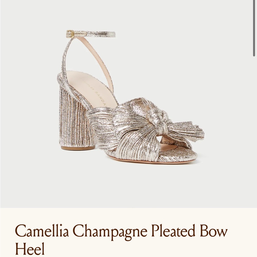 Camellia Champagne Pleated Bow Heel shoes platform